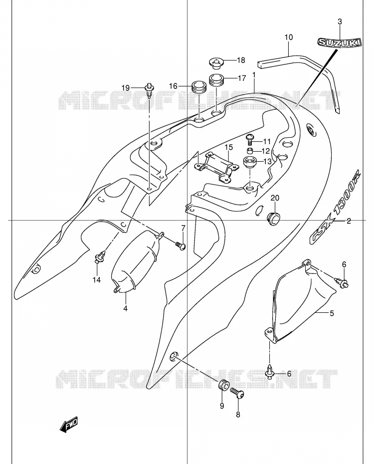 CARENAGES ARRIERE  (MODELE K2) Suzuki MOTO 1300 HAYABUSA 2002  GSX1300RK2(E2)