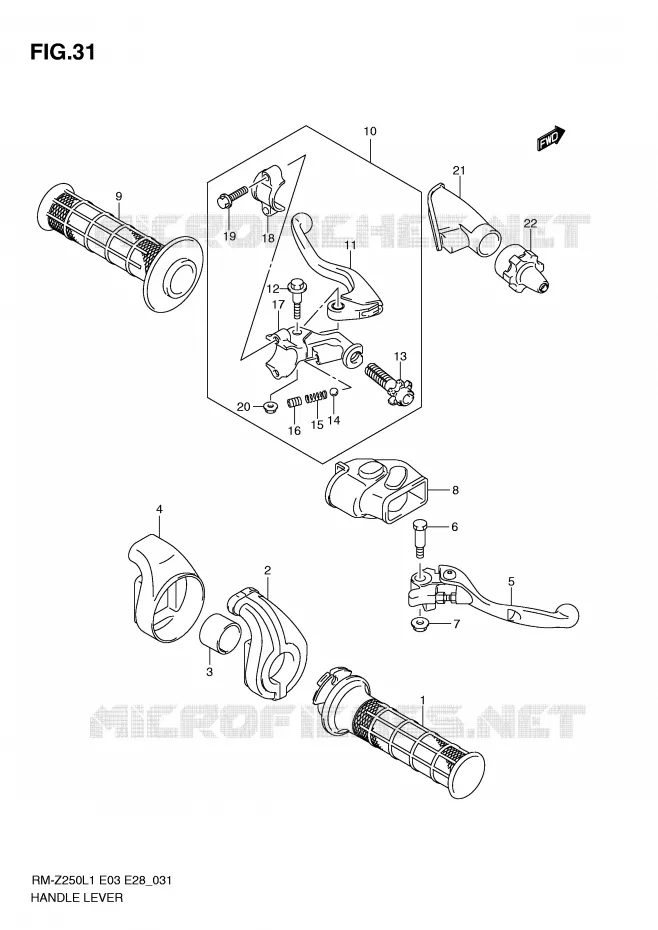 ENSEMBLE LEVIERS - POIGNEES Suzuki MOTO 250 RM-Z 2011  RM-Z250L1(E3/E28)