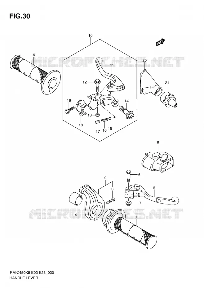 ENSEMBLE LEVIERS - POIGNEES Suzuki MOTO 450 RM-Z 2008  RM-Z450K8(E3/E28)
