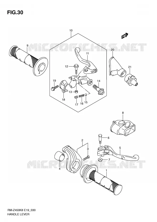 ENSEMBLE LEVIERS - POIGNEES Suzuki MOTO 450 RM-Z 2009  RM-Z450K9(E19)