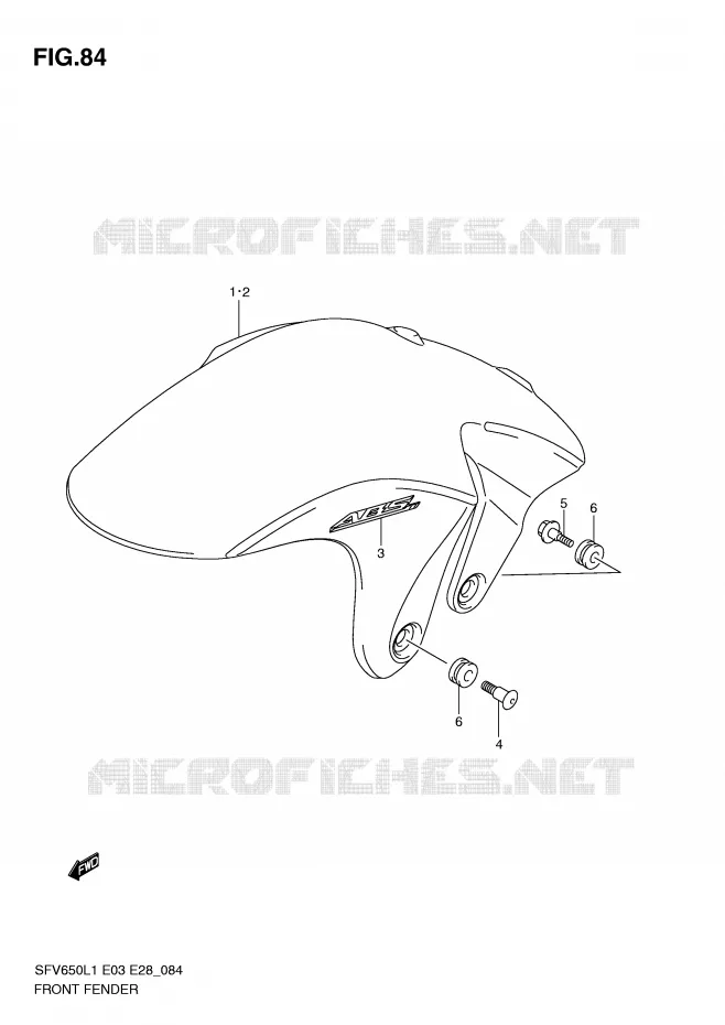GARDE BOUE AVANT (SFV650AL1 E28) Suzuki MOTO 650 GLADIUS 2011  SFV650L1(E3/E28)
