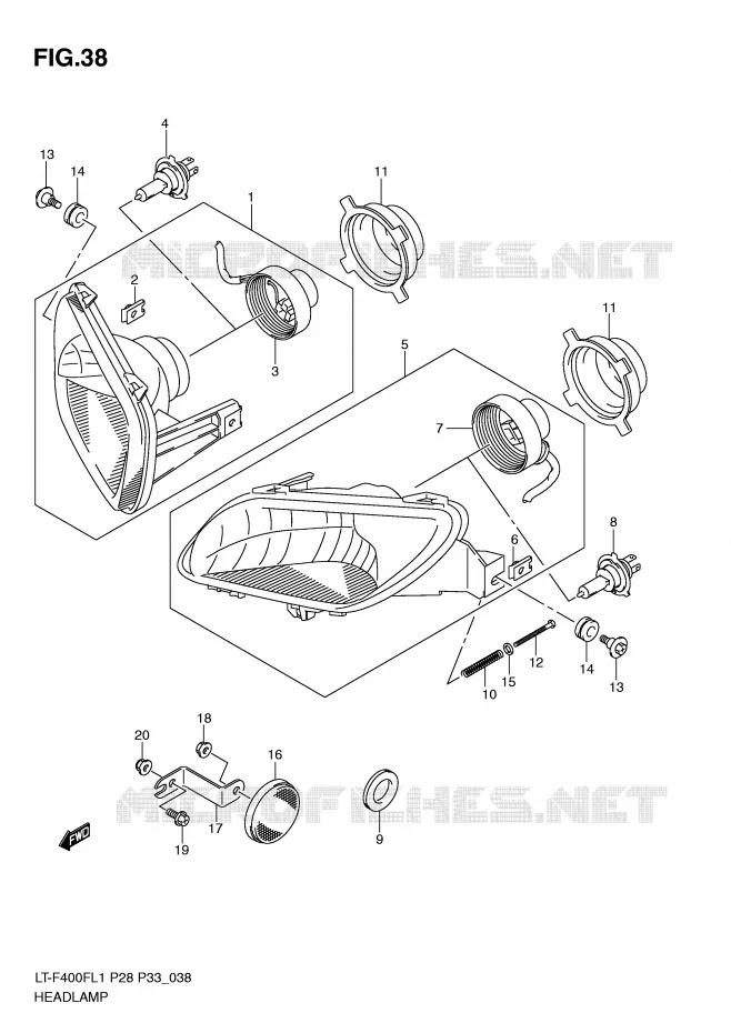 PHARE (LT-F400FL1 P28) Suzuki QUAD 400 KINGQUAD 2011  LT-F400FZL1(P28/P33)