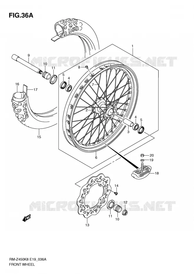 ROUE AVANT (RM-Z450L1) Suzuki MOTO 450 RM-Z 2008  RM-Z450K8(E19)