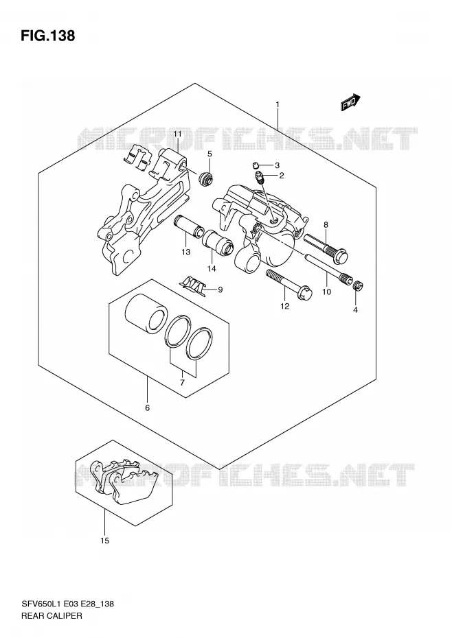 ETRIER DE FREIN ARRIERE (SFV650L1 E28) Suzuki MOTO 650 GLADIUS 2011  SFV650AL1(E3/E28)