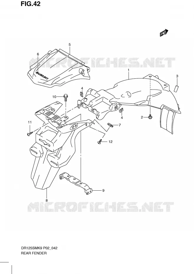 GARDE BOUE ARRIERE Suzuki MOTO 125 DR 2010  DR125SML0