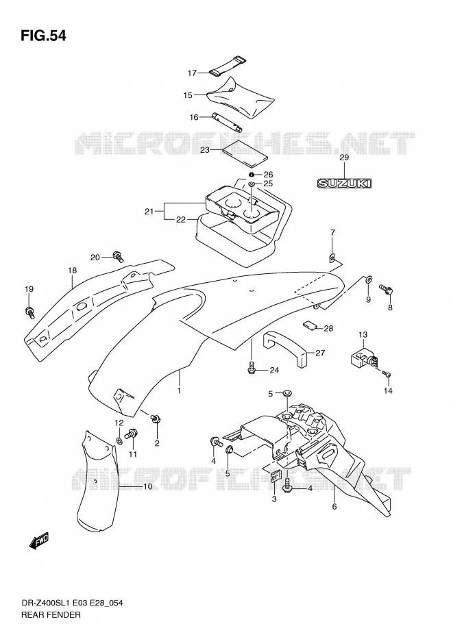 GARDE BOUE ARRIERE Suzuki MOTO 400 DR-Z 2011  DR-Z400SL1(E3/E28)