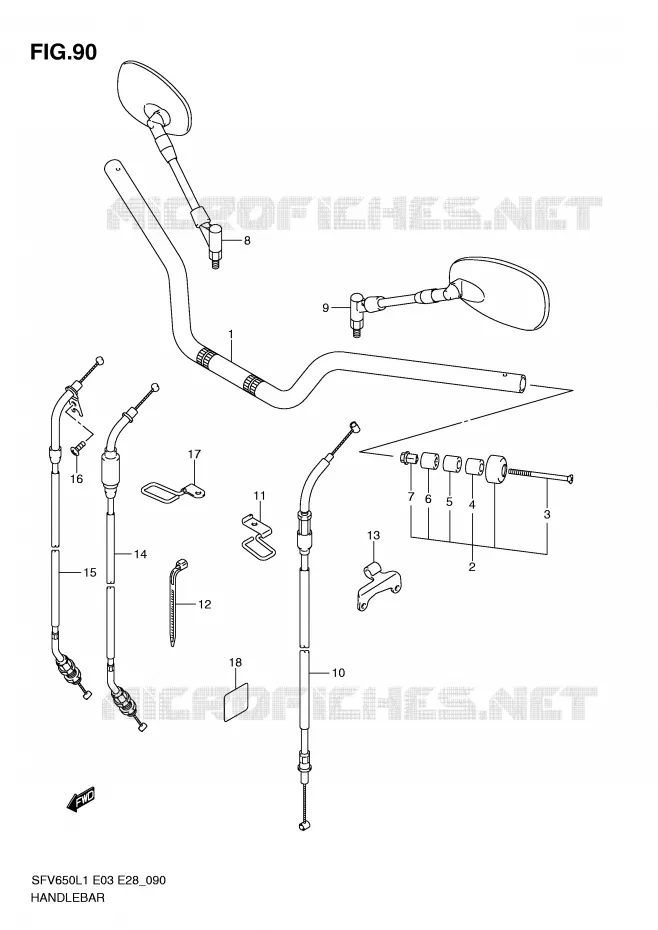 GUIDON (SFV650AL1 E33) Suzuki MOTO 650 GLADIUS 2011  SFV650L1(E3/E28)