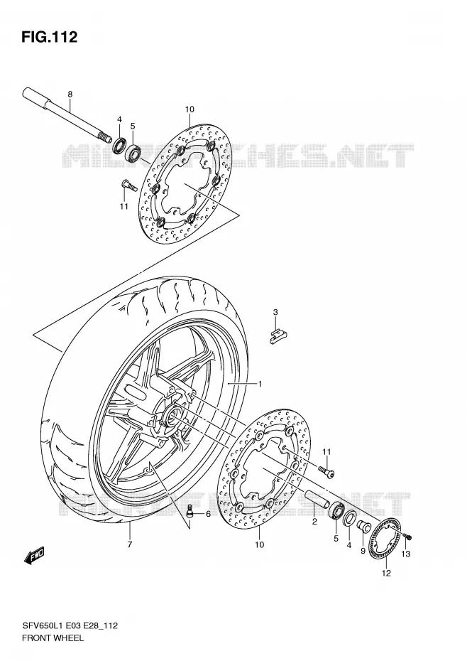 ROUE AVANT (SFV650AL1 E28) Suzuki MOTO 650 GLADIUS 2011  SFV650L1(E3/E28)