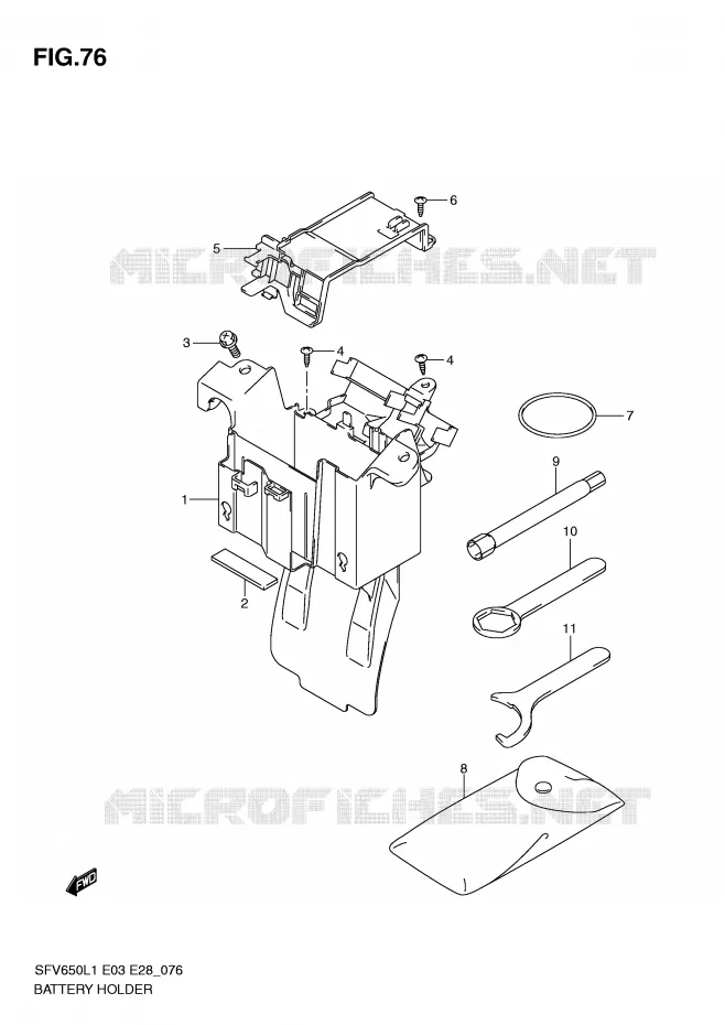 SUPPORT BATTERIE (SFV650L1 E3) Suzuki MOTO 650 GLADIUS 2011  SFV650AL1(E3/E28)