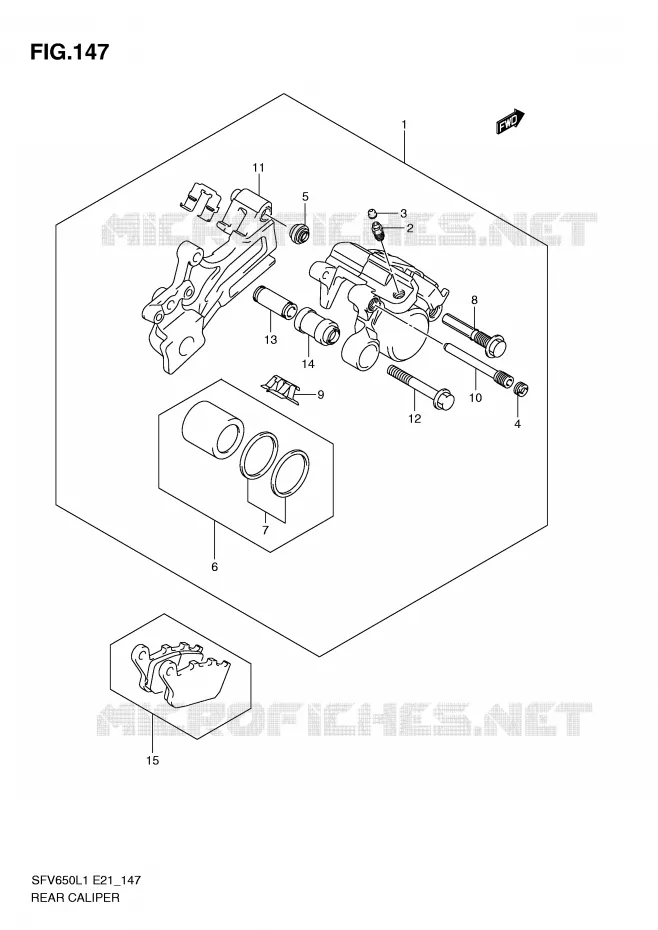 ETRIER DE FREIN ARRIERE (SFV650AL1 E21) Suzuki MOTO 650 GLADIUS 2011  SFV650AL1(E21)