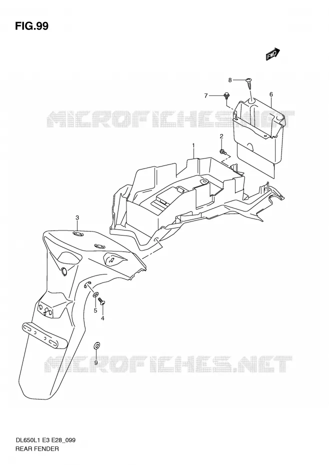 GARDE BOUE ARRIERE (DL650L1 E28) Suzuki MOTO 650 V-STROM 2011  DL650AL1(E3)
