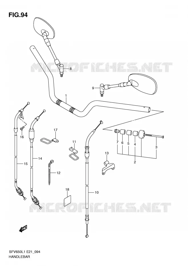 GUIDON (SFV650UAL1 E21) Suzuki MOTO 650 GLADIUS 2011  SFV650L1(E21)
