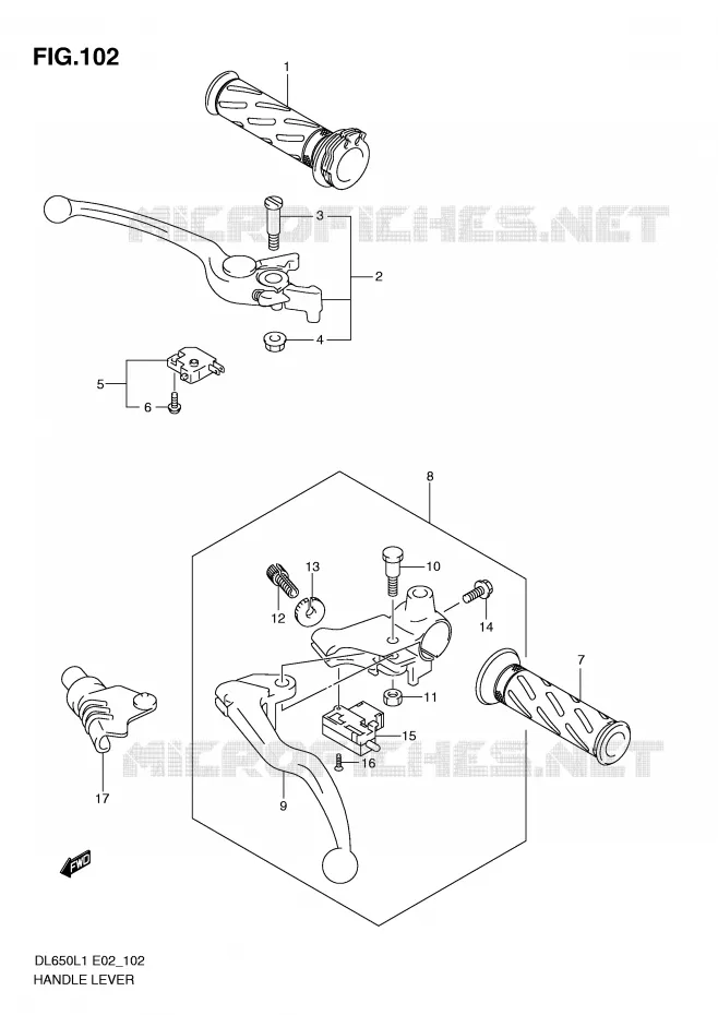 LEVIERS - POIGNEES (DL650L1 E19) Suzuki MOTO 650 V-STROM 2011  DL650AL1(E2)