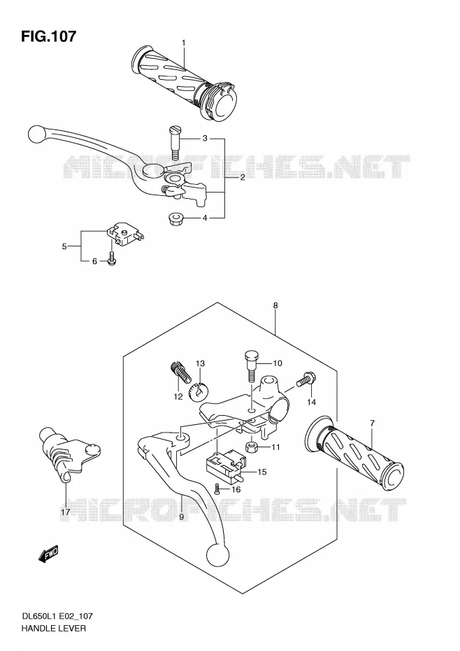 LEVIERS - POIGNEES (DL650UEL1 E19) Suzuki MOTO 650 V-STROM 2011  DL650UEL1(E2)