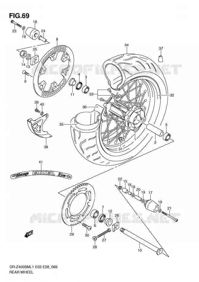 ROUE ARRIERE Suzuki MOTO 400 DR-Z 2011  DR-Z400SML1(E3/E28)