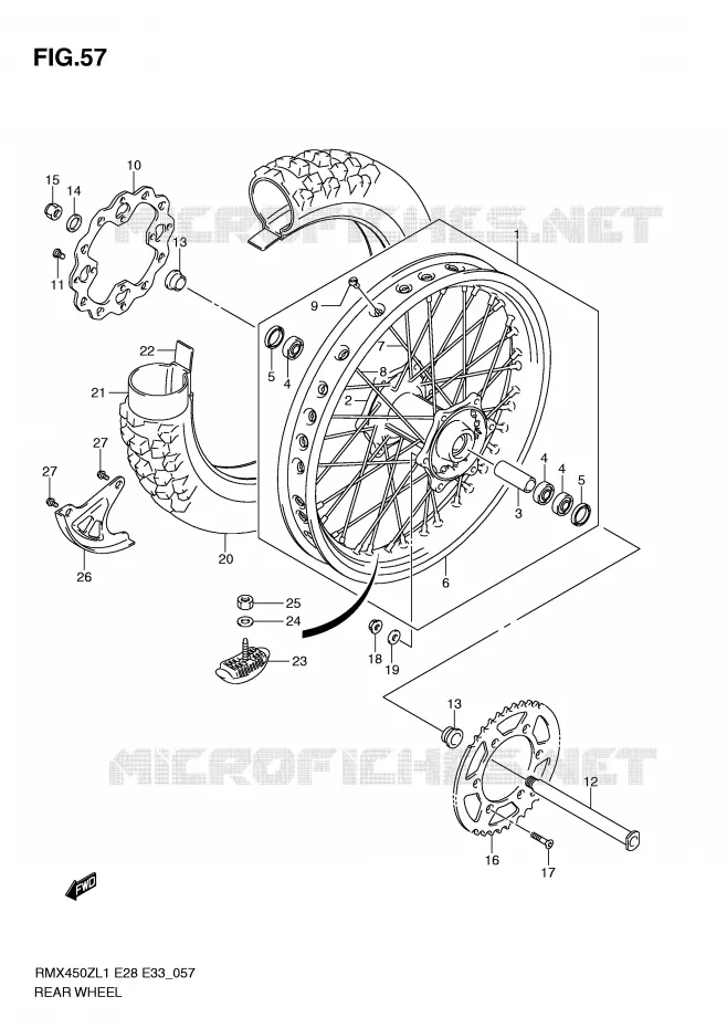 ROUE ARRIERE Suzuki MOTO 450 RMX-Z 2011  RMX450ZL1(E28/E33)