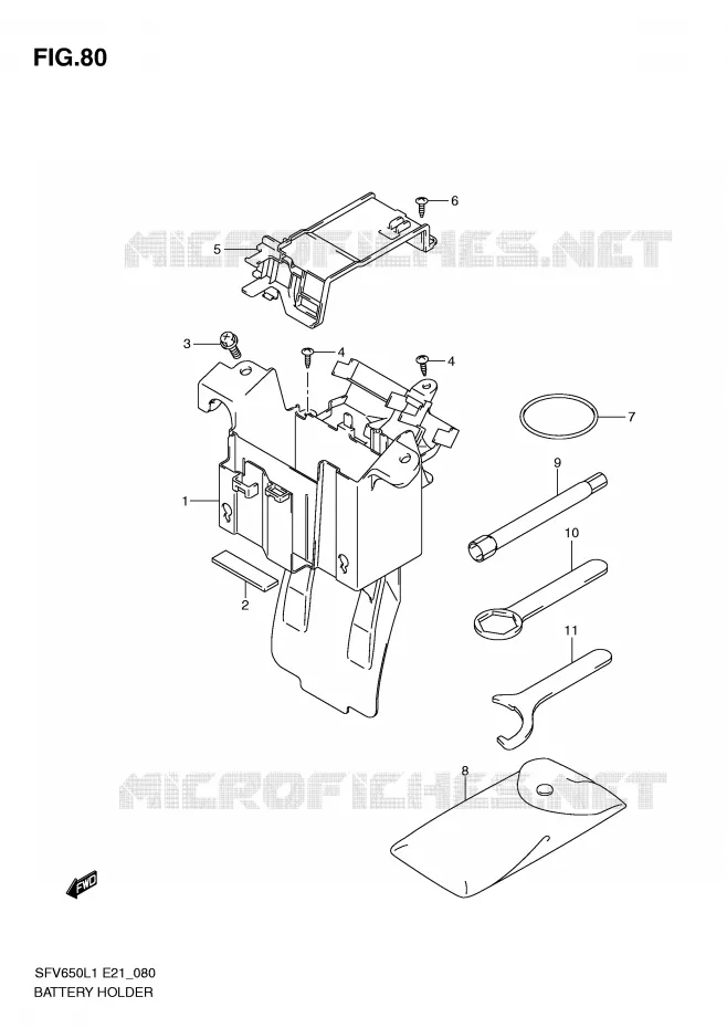 SUPPORT BATTERIE (SFV650UL1 E24) Suzuki MOTO 650 GLADIUS 2011  SFV650L1(E21)