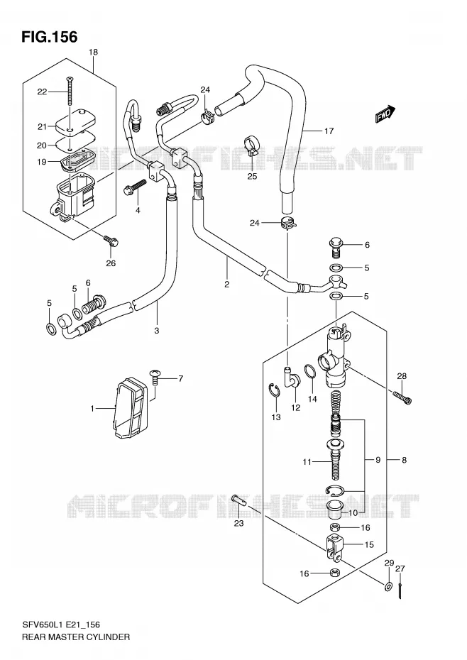 MAITRE CYLINDRE DE FREIN ARRIERE (SFV650UAL1 E21) Suzuki MOTO 650 GLADIUS 2011  SFV650UAL1(E21)