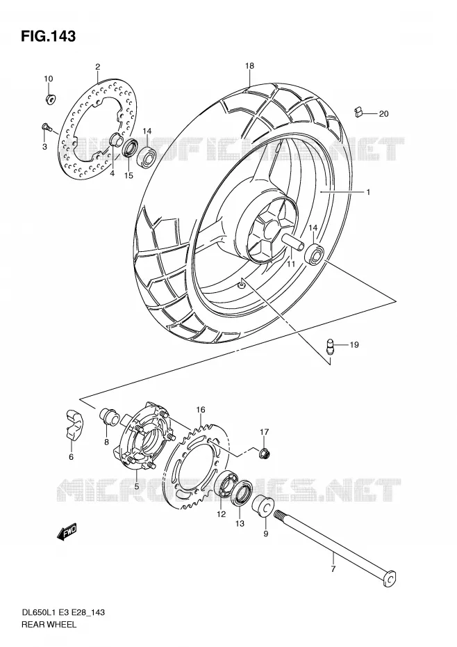 ROUE ARRIERE (DL650L1 E28) Suzuki MOTO 650 V-STROM 2011  DL650L1(E3)