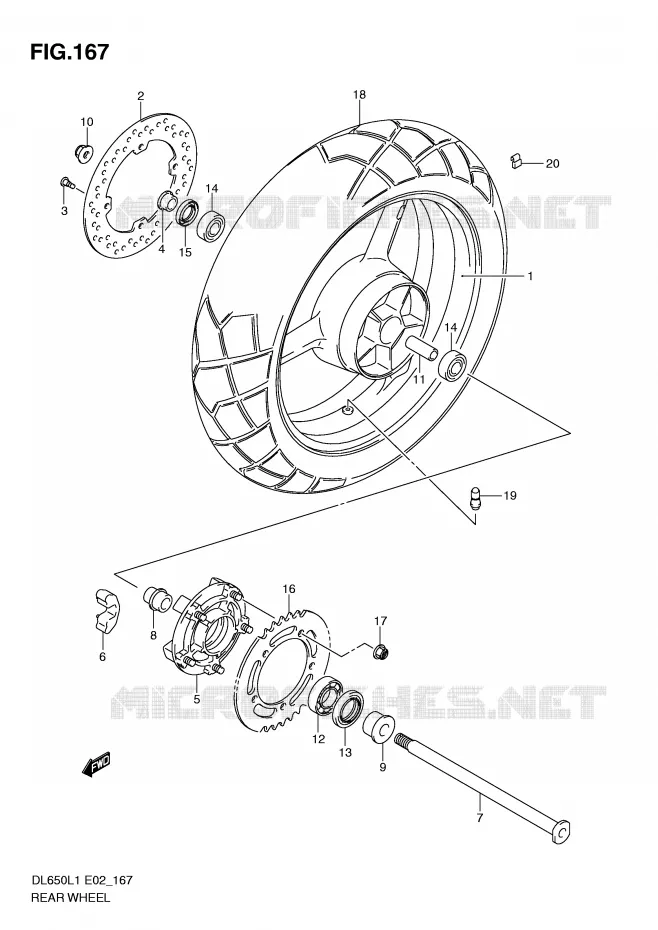 ROUE ARRIERE (DL650UEL1 E19) Suzuki MOTO 650 V-STROM 2011  DL650AUEL1(E2)