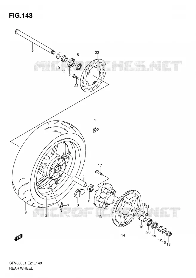 ROUE ARRIERE (SFV650UL1 E24) Suzuki MOTO 650 GLADIUS 2011  SFV650UAL1(E21)