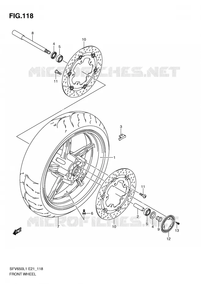 ROUE AVANT (SFV650AL1 E21) Suzuki MOTO 650 GLADIUS 2011  SFV650UAL1(E21)