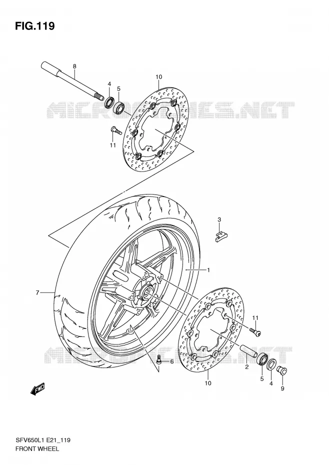 ROUE AVANT (SFV650UL1 E21) Suzuki MOTO 650 GLADIUS 2011  SFV650UL1(E21)