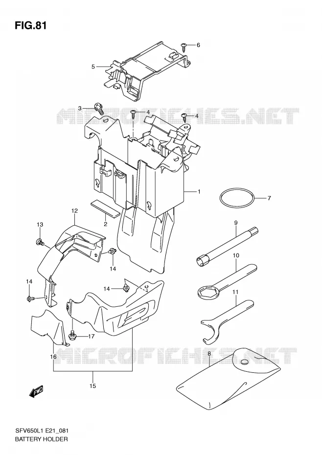 SUPPORT BATTERIE (SFV650UAL1 E21) Suzuki MOTO 650 GLADIUS 2011  SFV650UL1(E21)