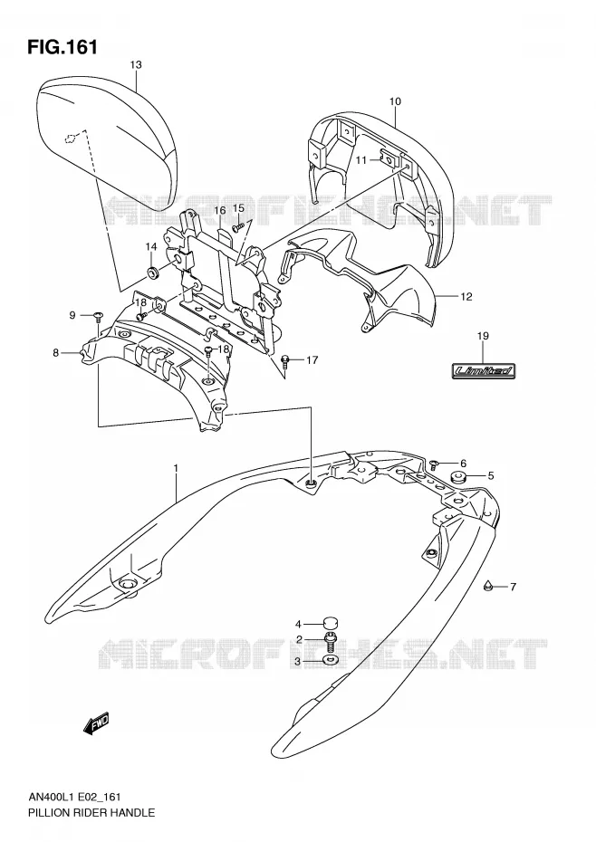 SUPPORT DOSSERET (AN400ZAL1 E19) Suzuki SCOOTER 400 BURGMAN 2011  AN400L1(E2)