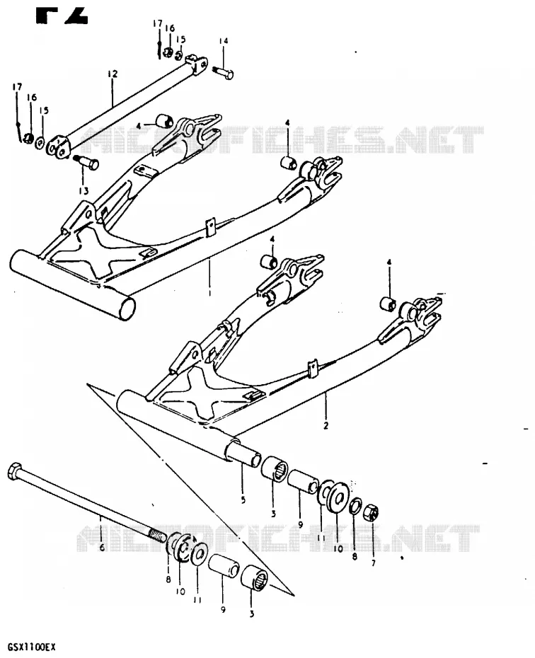BRAS OSCILLANT ARRIERE (GSX1100T, GSX1100X) Suzuki MOTO 1100 GSX-E 1981  GSX1100EX(T/X)