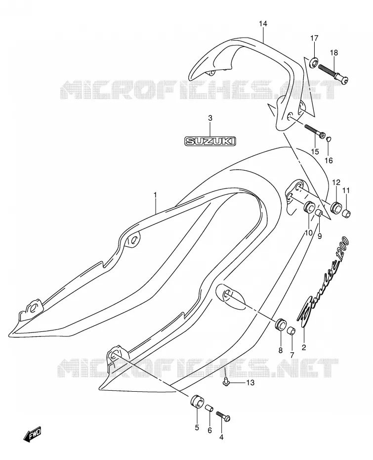 CARENAGE ARRIERE - CAPOT DE SELLE (GSF1200K3) Suzuki MOTO 1200 BANDIT 2004  GSF1200SK4(E2)
