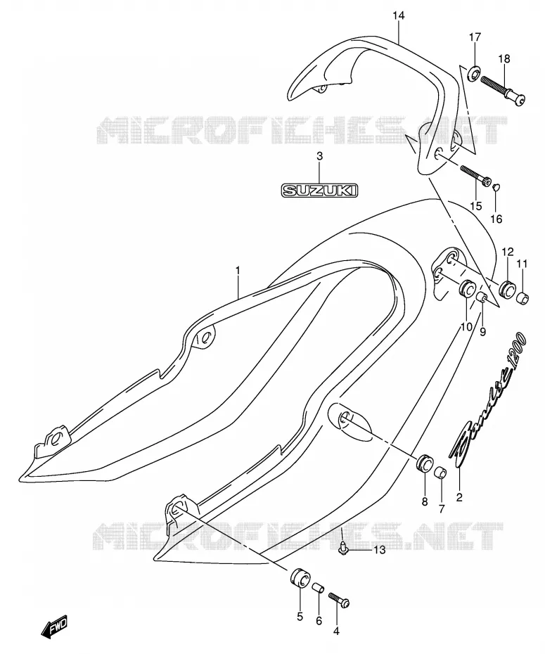 CARENAGE ARRIERE - CAPOT DE SELLE (GSF1200K5) Suzuki MOTO 1200 BANDIT 2005  GSF1200ZK5(E2)