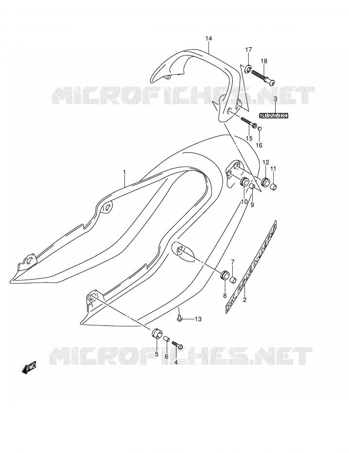 CARENAGE ARRIERE - CAPOT DE SELLE (GSF600SK4/SUK4) Suzuki MOTO 600 BANDIT 2002  GSF600SK2(E2)