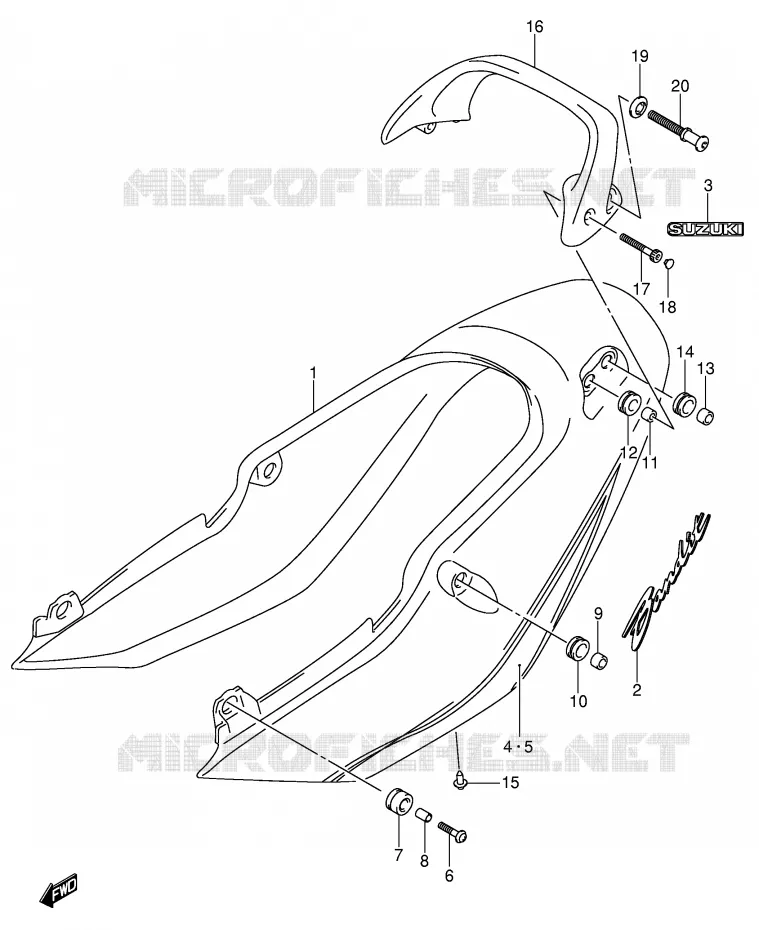 CARENAGE ARRIERE - CAPOT DE SELLE (GSF600ZK4) Suzuki MOTO 600 BANDIT 2001  GSF600SK1(E2)