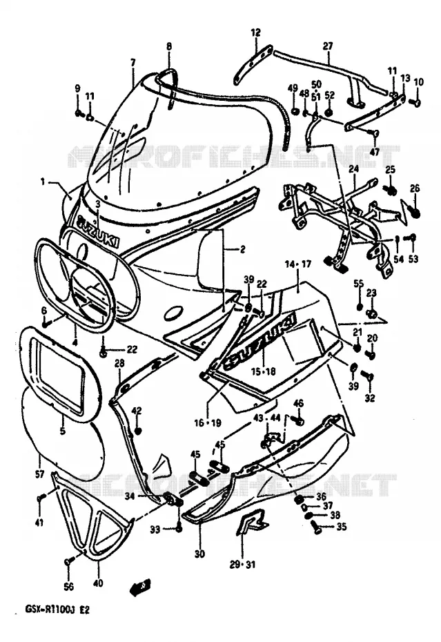 CARENAGE TETE DE FOURCHE (MODELE G) Suzuki MOTO 1100 GSX-R 1988  GSX-R1100J(G/H/J)
