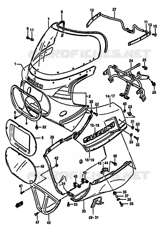 CARENAGE TETE DE FOURCHE (MODELE G) Suzuki MOTO 750 GSX-R 1985  GSX-R750F(F/G/H) E34