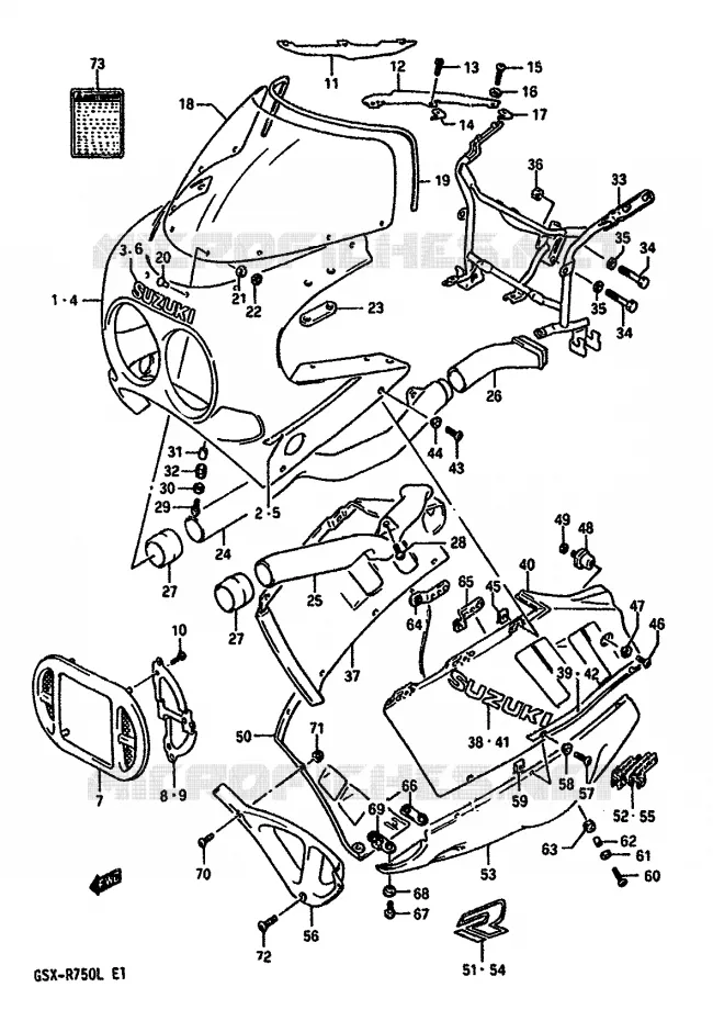 CARENAGE TETE DE FOURCHE (MODELE J 9SR) Suzuki MOTO 750 GSX-R 1990  GSX-R750L(J/K/L)