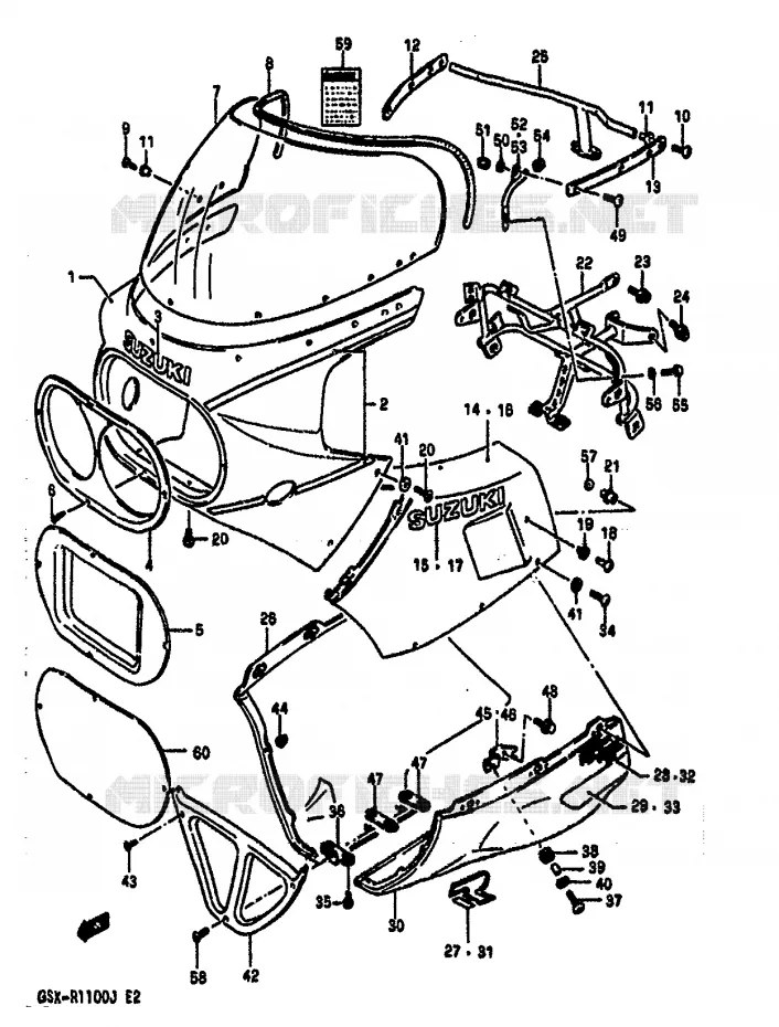 CARENAGE TETE DE FOURCHE (MODELE J,9HD) Suzuki MOTO 1100 GSX-R 1986  GSX-R1100G(G/H/J)