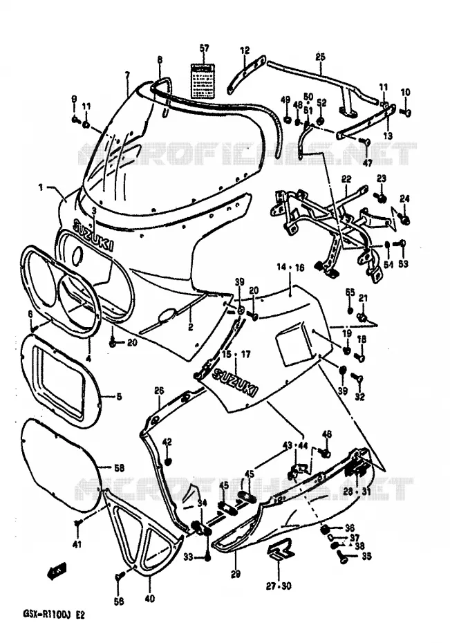 CARENAGE TETE DE FOURCHE (MODELE J,9SR) Suzuki MOTO 1100 GSX-R 1987  GSX-R1100H(G/H/J)