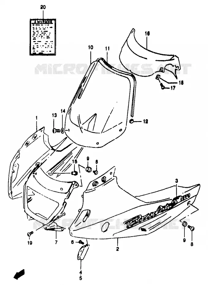 CARENAGES - ETIQUETTES (GSF1200SY/SAY) Suzuki MOTO 1200 BANDIT 1998  GSF1200W/GSF1200SW/GSF1200SAW