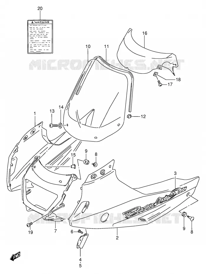 CARENAGES - ETIQUETTES (GSF600ST/SUT/SV/SUV/SW/SUW/SX/SUX) Suzuki MOTO 600 BANDIT 1996  GSF600T/GSF600ST/GSF600UT/GSF600SUT