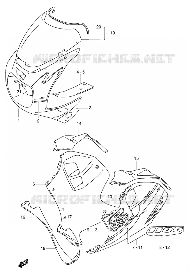 CARENAGES - ETIQUETTES (MODELE P 17U,A6G) Suzuki MOTO 1100 GSX-R 1993  GSX-R1100WP(E2)