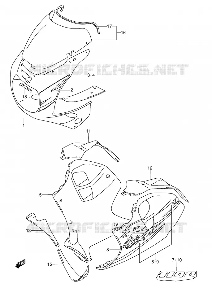 CARENAGES - ETIQUETTES (MODELE R 33J) Suzuki MOTO 1100 GSX-R 1998  GSX-R1100WW(E28)