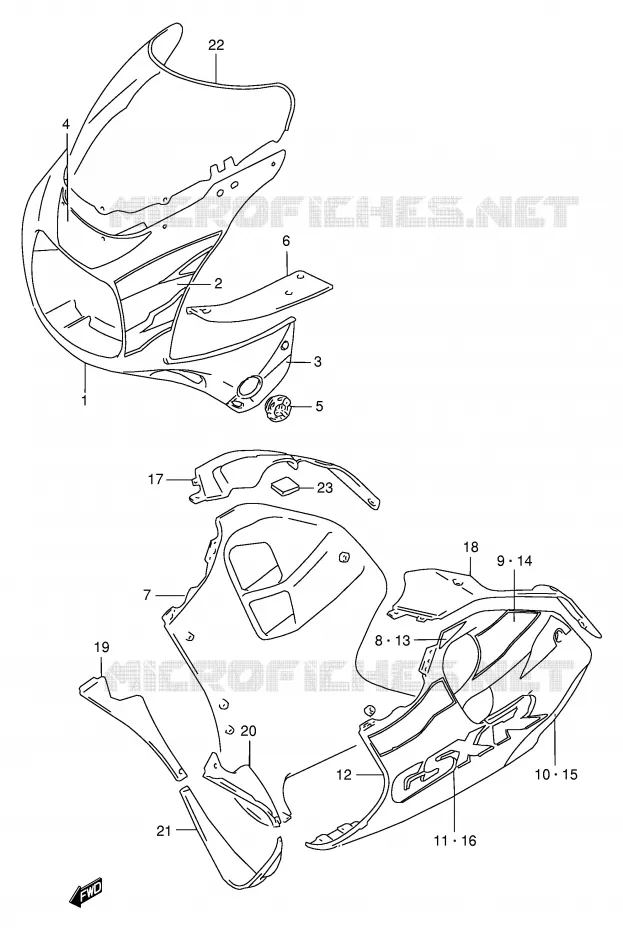 CARENAGES - ETIQUETTES (MODELE T) Suzuki MOTO 1100 GSX-R 1996  GSX-R1100WSKT(E2)