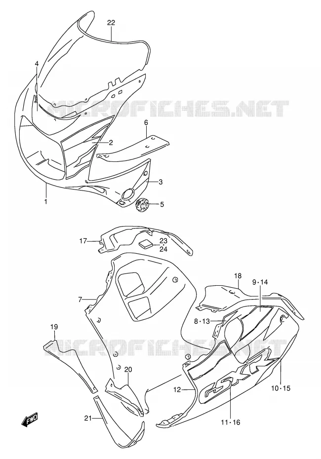 CARENAGES - ETIQUETTES (MODELE T) Suzuki MOTO 1100 GSX-R 1996  GSX-R1100WSKT(E28)