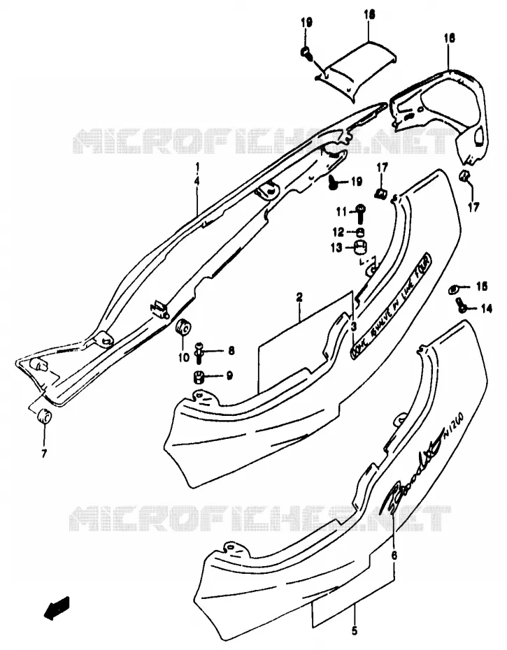 CARENAGES ARRIERE  (GSF1200W/SW) Suzuki MOTO 1200 BANDIT 1996  GSF1200SAT(T/V/W/X/Y)