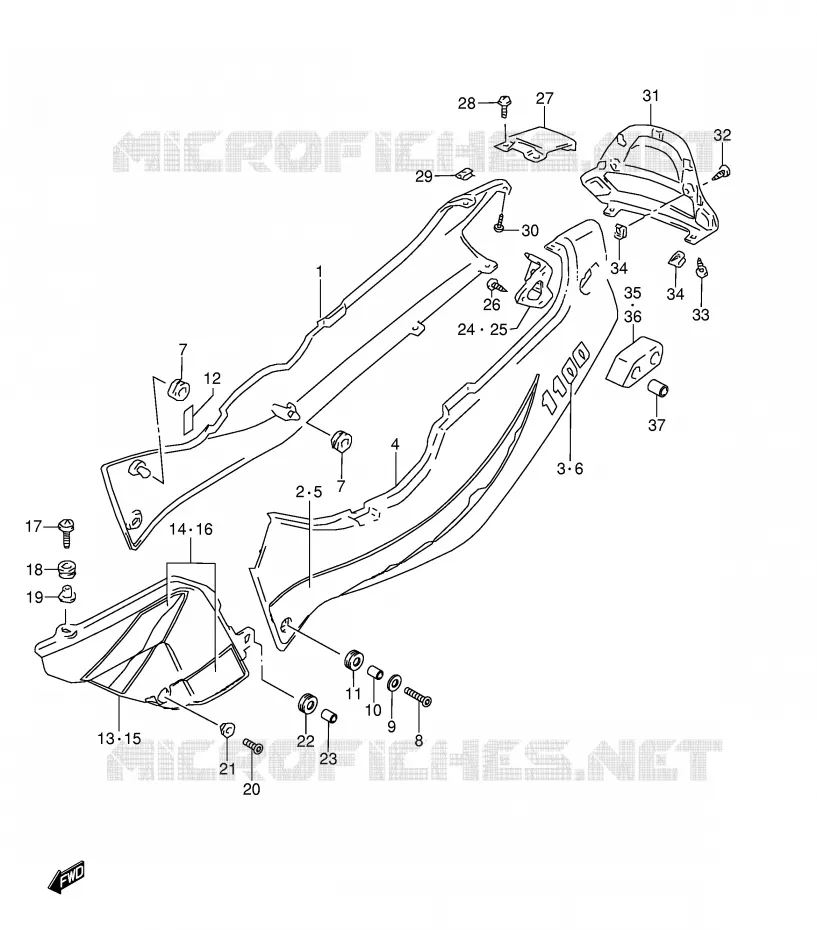 CARENAGES ARRIERE  (MODELE T) Suzuki MOTO 1100 GSX-R 1996  GSX-R1100WSKT(E28)