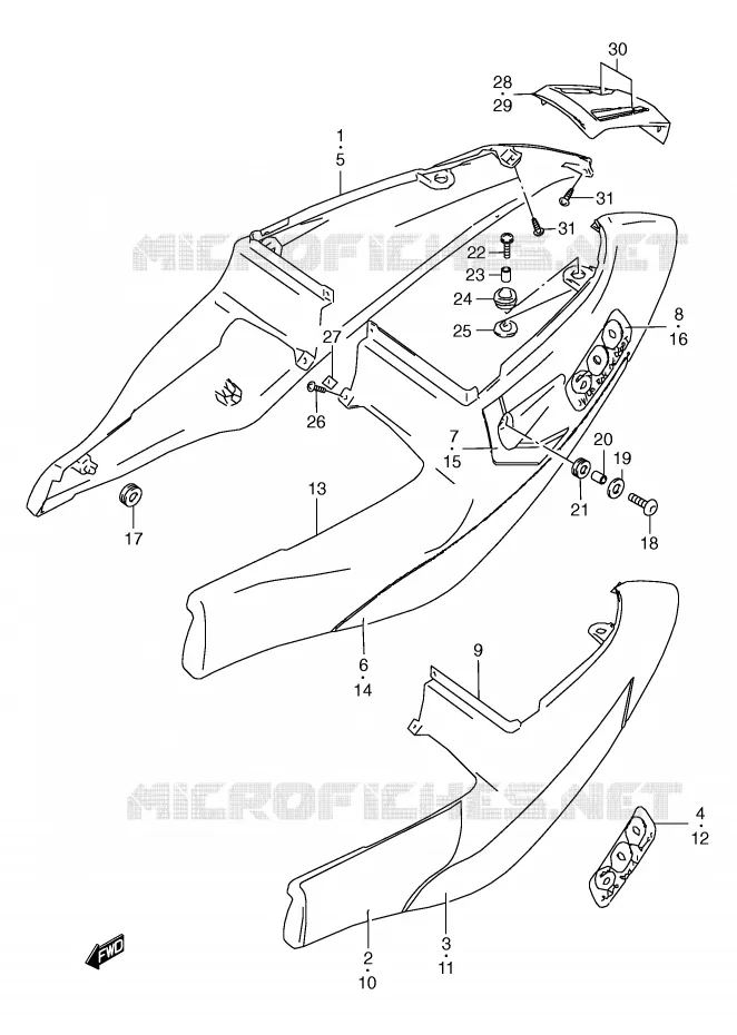 CARENAGES ARRIERE  (MODELE V) Suzuki MOTO 600 GSX-R 1998  GSX-R600W(E2)