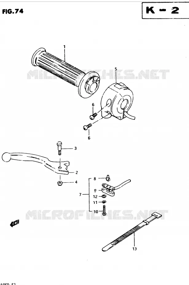ENSEMBLE LEVIER - COMMODO DROIT (MODELE Z) Suzuki MOTO 250 GSX 1982  GSX250EZ(Z/D)