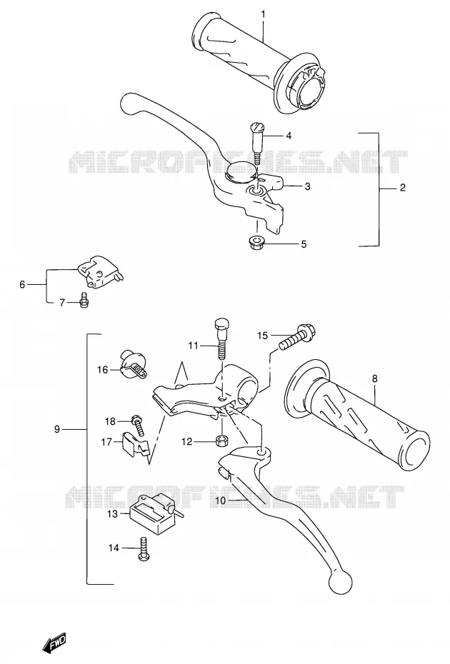 ENSEMBLE LEVIERS - POIGNEES (MODELE W/X) Suzuki MOTO 750 GSX-R 1996  GSX-R750T(E2)